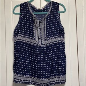Max Studio sleeveless tunic top Navy/White print M